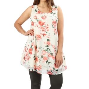 ~Summer Clearance~  Ivory Floral Sleeveless Tunic Top